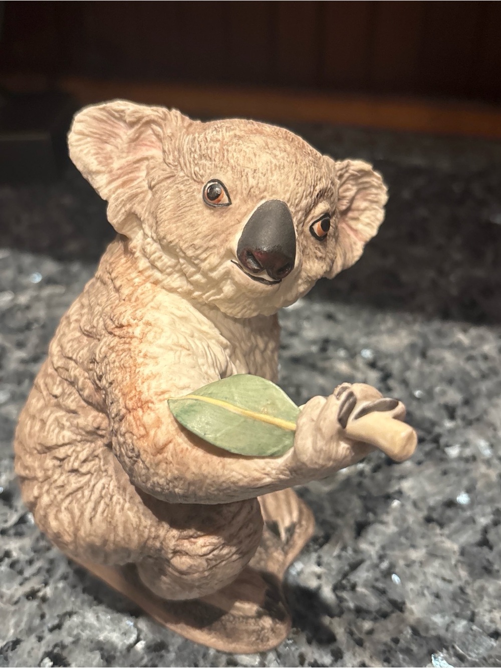 BOEHM Hand-Painted Koala Figurine - Beige with Green Leaf